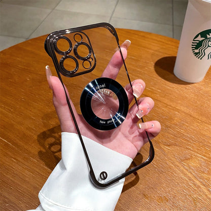 Clear Frameless Plating Logo Hole Clear Case for iPhone 14 13 12 Pro Max 14 Plus Shockproof Camera Protection Hard PC Back Cover