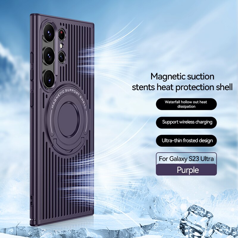 Samsung S23 Ultra Case Skeleton Cooling With Stand Shockproof Fingerprint Resistant Magnetic Phone Cover For Galaxy S23plus