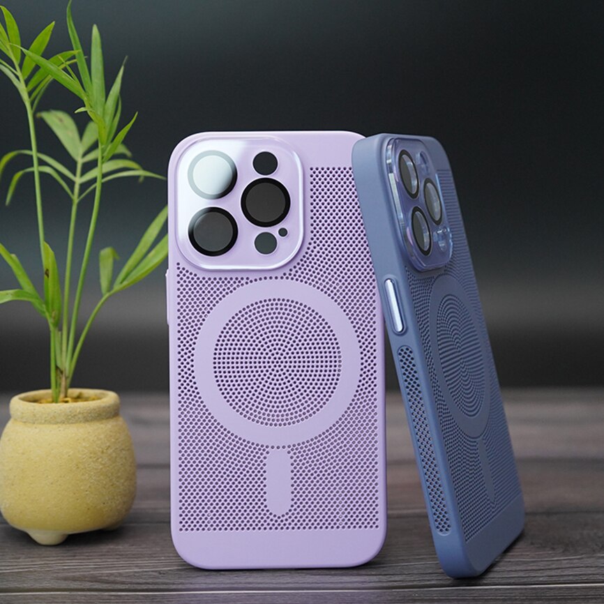 New Magnetic Perforated Back Phone Case For IPhone 14 13 12 11 Pro Max Plus With Lens Protect Heat Dissipation Cover For Magsafe