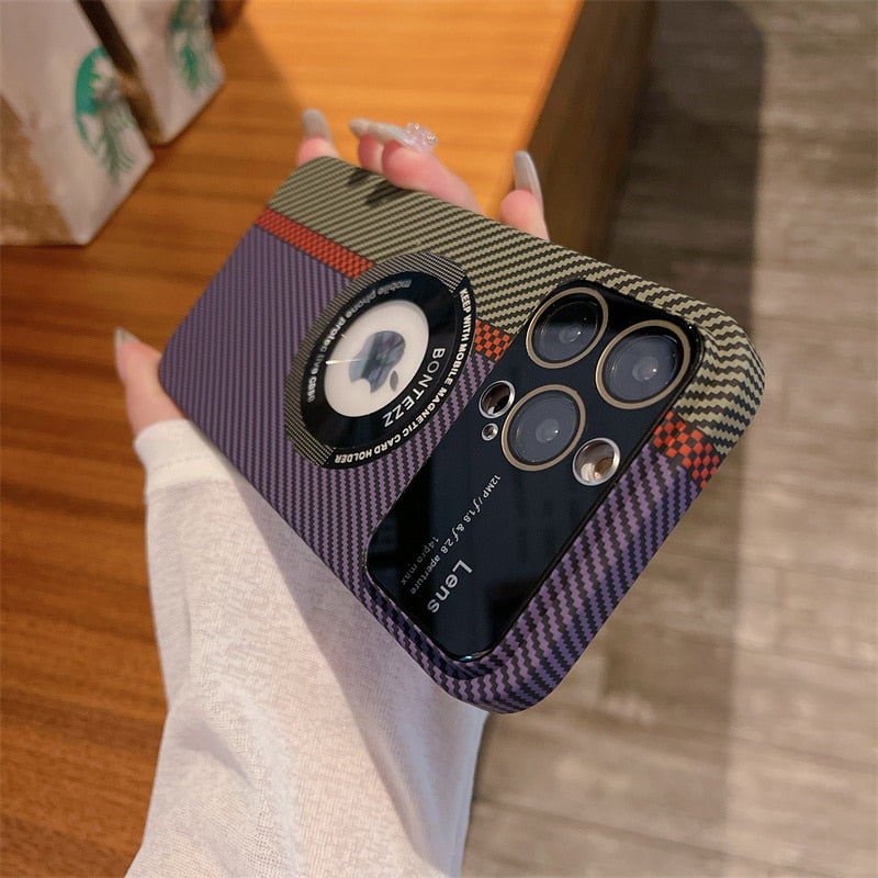 New Style Concept Large Window Magnetic Attraction Phone Case For iPhone 14 13 12 11 Pro Max Carbon Fibre Ultrathin Back Cover