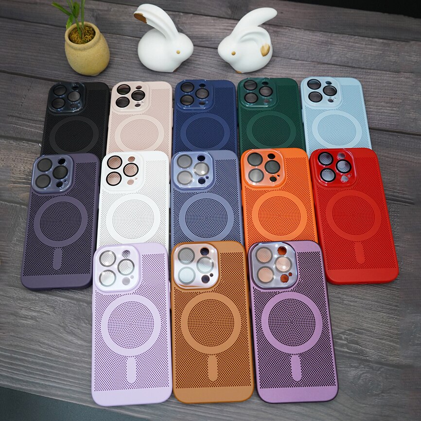 New Magnetic Perforated Back Phone Case For IPhone 14 13 12 11 Pro Max Plus With Lens Protect Heat Dissipation Cover For Magsafe