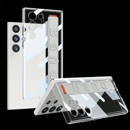 Clear PC Back Phone Case With Elastic Wristband For Samsung Galaxy S24/S24 Plus/S24 Ultra