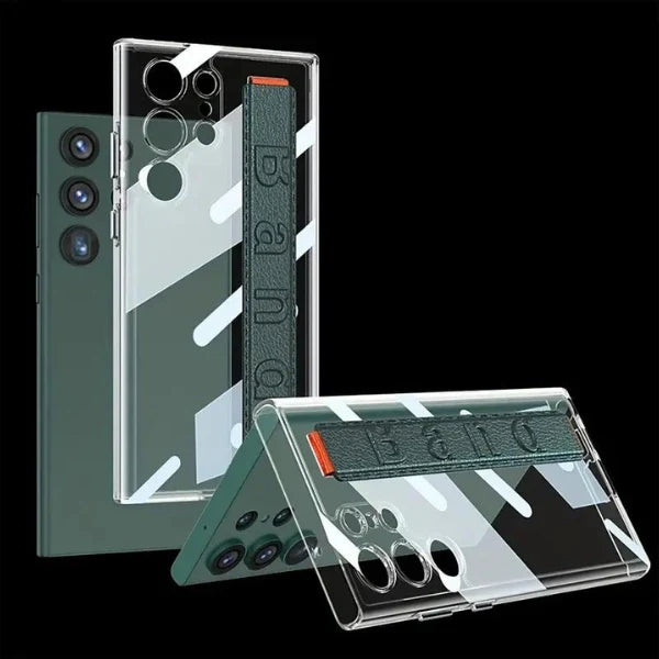 Clear PC Back Phone Case With Elastic Wristband For Samsung Galaxy S24/S24 Plus/S24 Ultra