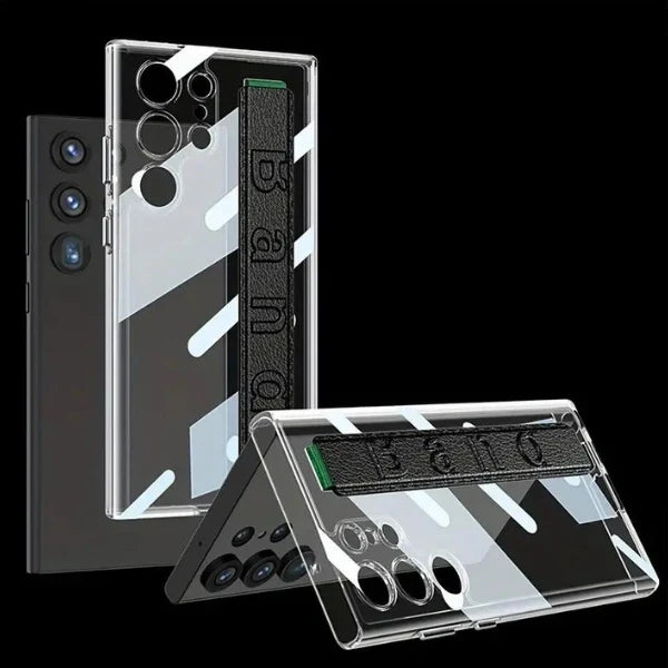 Clear PC Back Phone Case With Elastic Wristband For Samsung Galaxy S24/S24 Plus/S24 Ultra