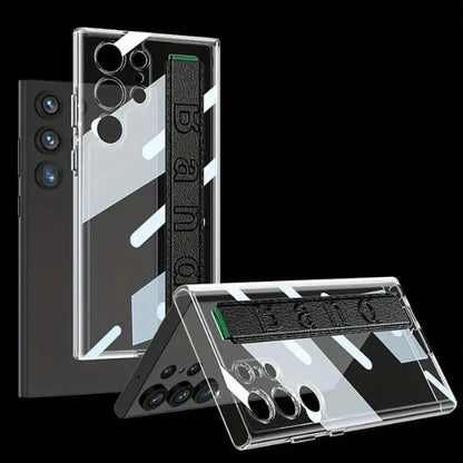 Clear PC Back Phone Case With Elastic Wristband For Samsung Galaxy S24/S24 Plus/S24 Ultra
