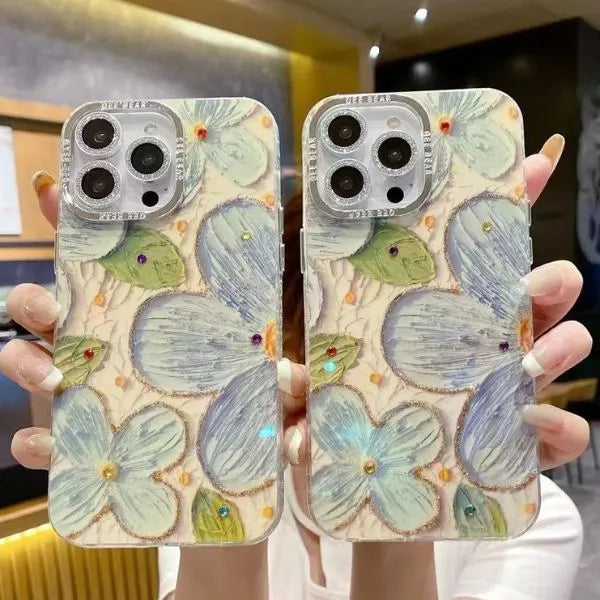 Flower Leaf Laser Glossy Pattern Cute Curly Wave Case