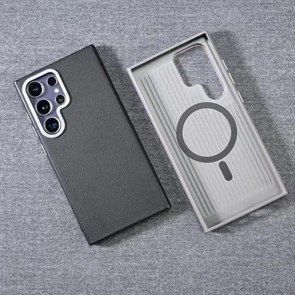 Original eather Magsaf Case Metal Ring Metal battan S24Ultra Cover.