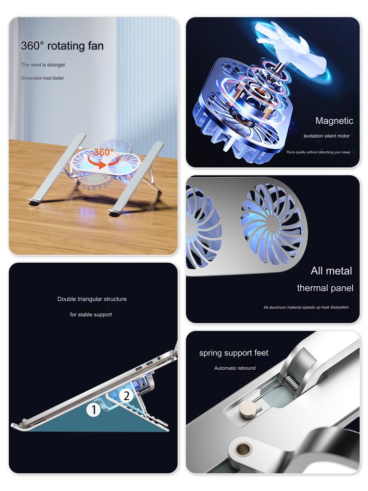 Thetree Laptop Cooling Bracket Bracket Fan Air-cooling Cooling Base Aluminum Alloy Desktop Adjustable Lifting Silent Radiator Game Notebook Flat Folding Portable Support Stand