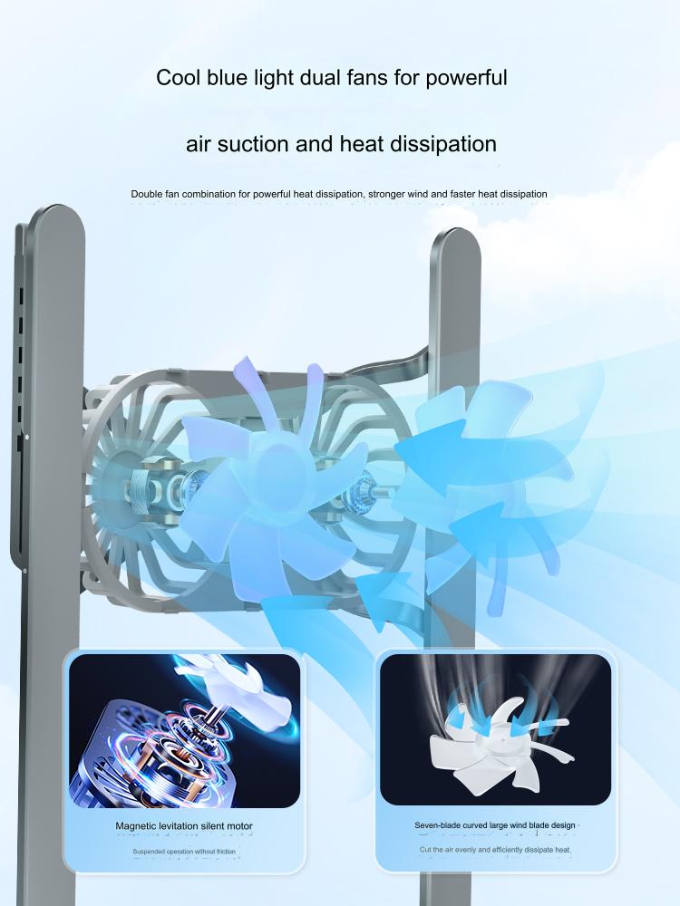 Thetree Laptop Cooling Bracket Bracket Fan Air-cooling Cooling Base Aluminum Alloy Desktop Adjustable Lifting Silent Radiator Game Notebook Flat Folding Portable Support Stand