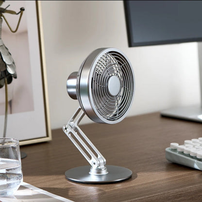 Desktop small metal fan rechargeable office artifact 360 degree rotatable desktop electric fan folding
