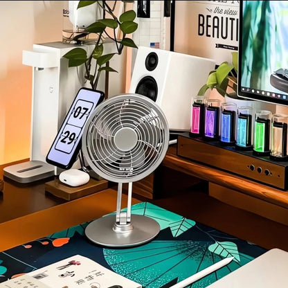 Desktop small metal fan rechargeable office artifact 360 degree rotatable desktop electric fan folding